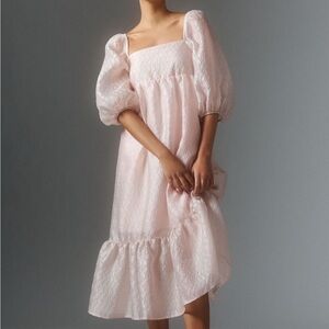 Anthropologie Elegant Pink Puff Sleeve Dress